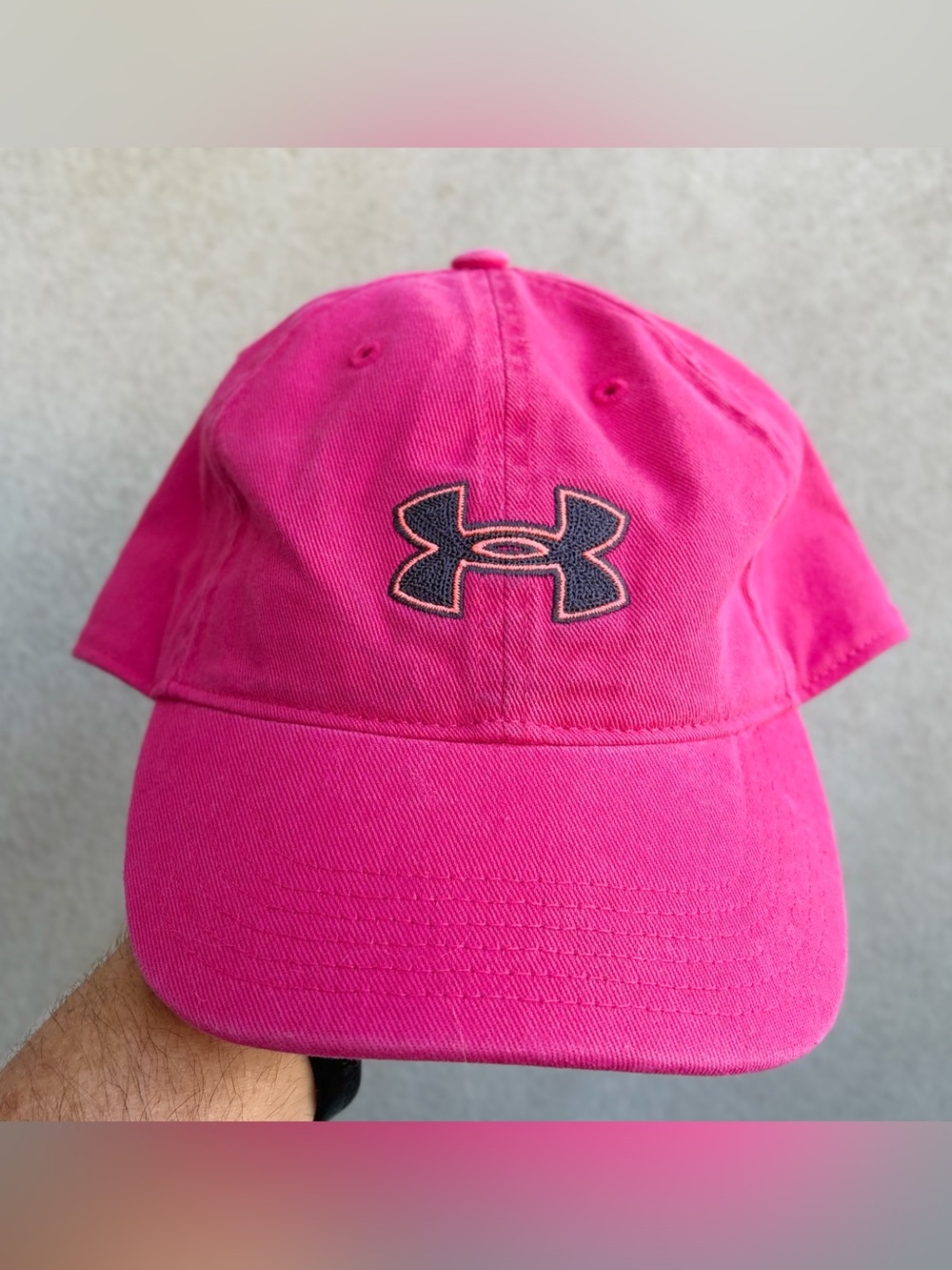 Under Armour Bright Pink Gray Strap Back Running Adjustable Cap Hat-Womens